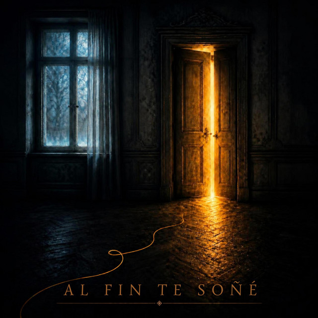 Portada oficial de Al fin te soñé: una puerta iluminada en una habitación oscura.